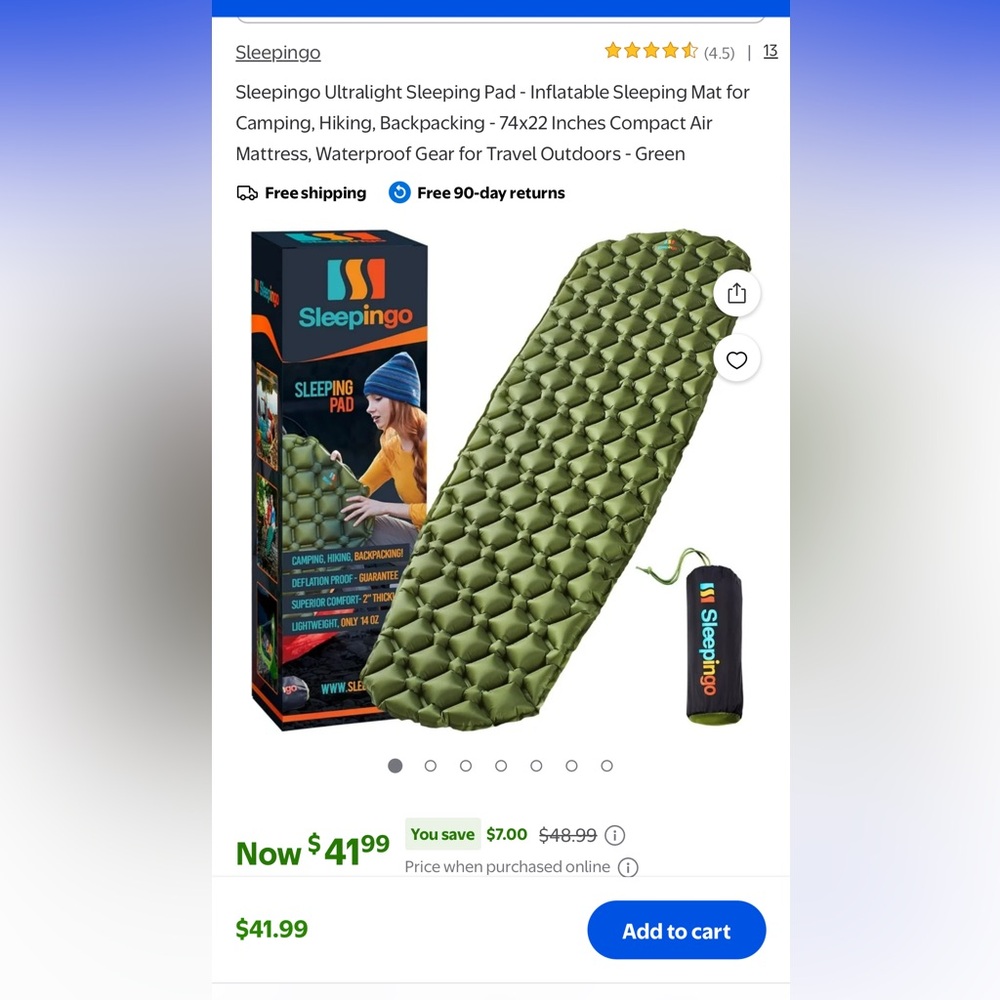 Green Ultralight Inflatable Sleeping Pad - Portable Camping Mat